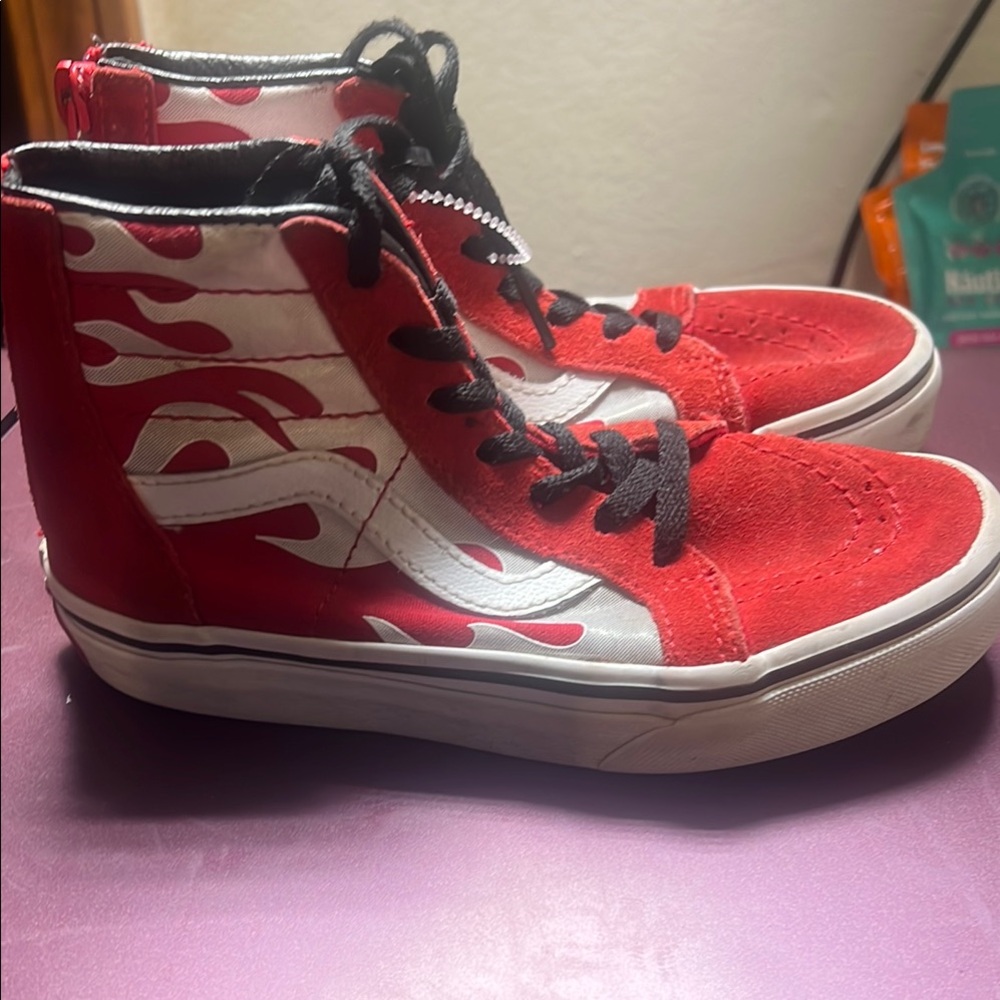 Red and White Flame High-Top Sneakers